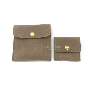 Custom printed suede velvet envelope grey jewelry pouch and packaging gift bag with button