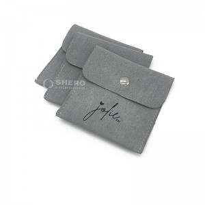 Custom printed suede envelope grey jewelry pouch and packaging gift bag with button