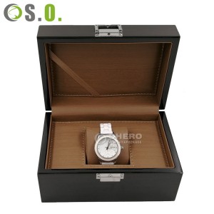 High Quality Leather Inside Luxury Black Wooden Watch Boxes With Lock