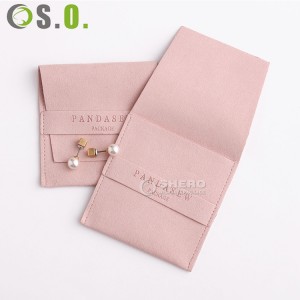Custodia per gioielli regalo regalo per gioielli in velluto in microfibra personalizzata con piccola borsa per gioielli rosa con logo per orecchino