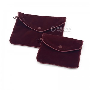 Custom logo printed small envelope flap suede jewelry bag velvet pouches with button