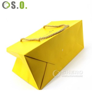Custom Yellow Printed Brand Logo Design Promotion Luxury Clothing Retail Gift Shopping Jewellery Paper Bag With Handle