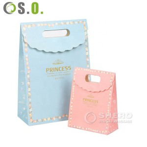 Pink Blue Printed Craft Paper Bag Full Print Luxury Reusable Jewelry Shopping Paper Gift Bag With Handles