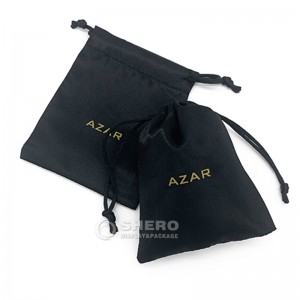 Wholesale Customized Small Dust Silk Satin jewellery Bag Black Drawstring Satin jewelry Pouch with Logo Printing