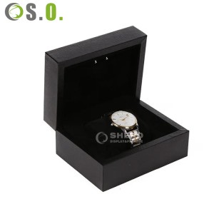 Custom brand bracelet watch packaging box luxury watch boxes cases with gold foil logo LED light black plush velvet pillow