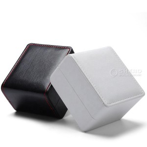 注文のロゴ デザインのバレンタインデーの豪華な白と黒の Pu レザー ギフト包装枕インサートが付いている単一の時計ボックス
