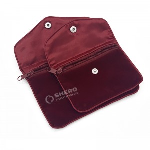 Custom logo printed small envelope flap suede jewelry bag velvet pouches with button