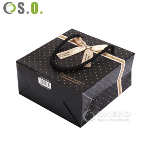 Custom Luxury Black White Dot Printing Brand Gift Printed Shopping Paper Bag With Logo Ribbon Bowknot