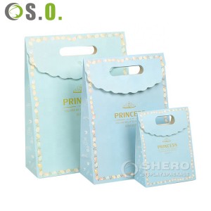 Custom Printed Brand Logo Design Promotion Luxury Clothing Retail Gift Shopping Blue Jewellery Paper Bag With Handle