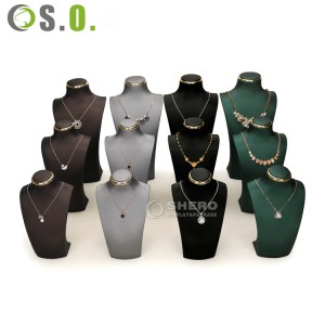 Wholesale Pearl Necklace Prop Showcase Table Holder Jewellery Mannequin Stand Rack Jewelry Display Pu leather Bust for Cabinet Shop Store