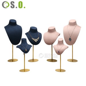 Hot Selling Metal Rack Jewelry Display Bust mannequins Metal Support with Suede leather Necklace Busts stand