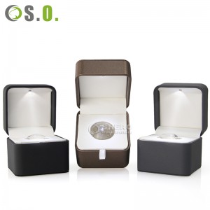 Luxury custom square ring leather Magnifying glass insert led lamp jewelry display case box