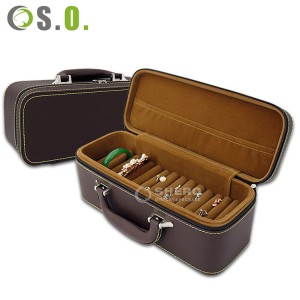 PU Leather Jewelry Organizer Watch Case With Carry Handle Elegant Case For travel jewellery box packaging jewel