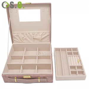 High Grade Jewelry Organizer Case With Handle Luxury Leather Ring Bangle Jewelry Case With Mirror