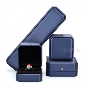 Hot Stamping Custom Logo Square Plastic Blue PU Leather Jewelry Packaging Box