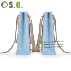 New Gift Paper Bag Handle Ribbon Shopping Bags With Logos Custom Offset Printing Blue Gift Bag
