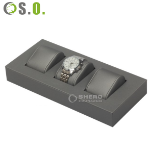 Wholesale Customized Professional Watch Display Stand Gray Leather Store Watch Display Tray