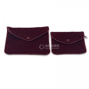 Custom Emboss Printing Luxury Envelope Jewelry Bag With Snap Button and zipper velvet Earring Necklace Jewelry Pouch