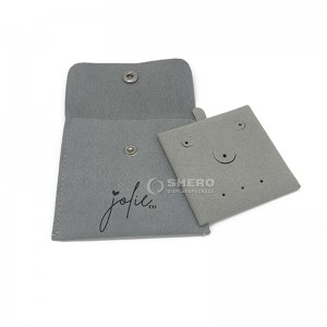 Custom printed suede envelope grey jewelry pouch and packaging gift bag with button