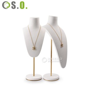 Latest Design High Quality White Pu leather Metal Display Jewelry Stand Luxury Customizable Adjustable Height Metal Necklace Bust