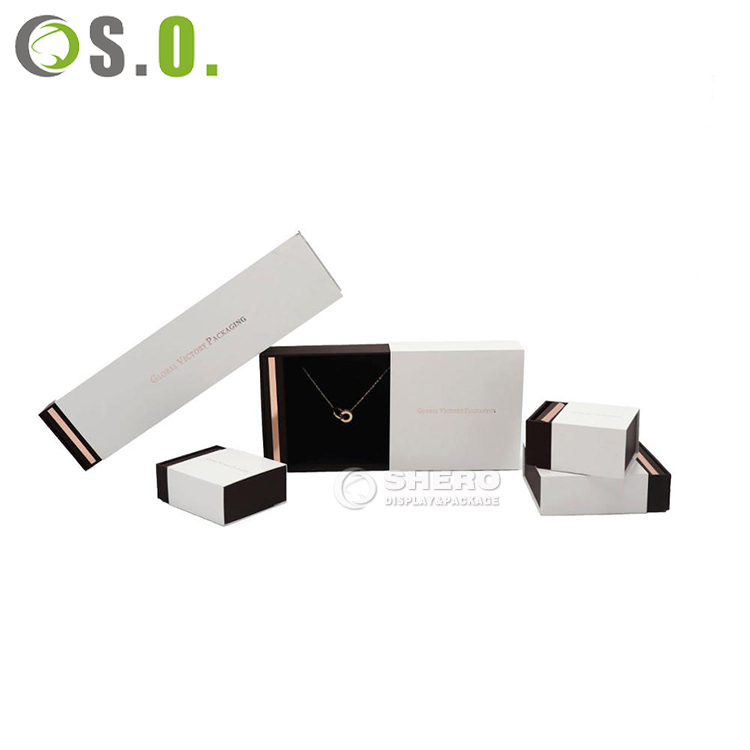 Custom pirinted luxury 2 piece rigid packaging box white two piece lid and base paper jewelry box with logo Featured Image