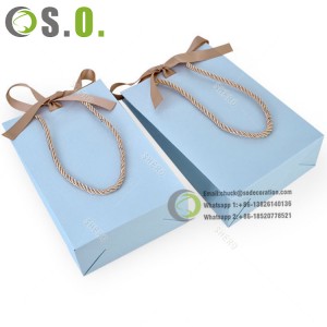 Custom Packaging Personalized Printed LOGO White Cardboard Kraft Paper Shopping Gift Blue Wedding Paper Bag