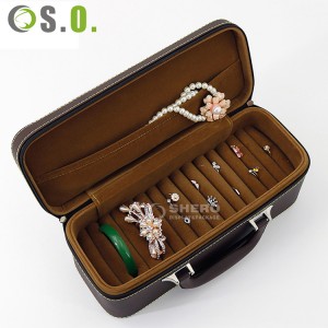 PU Leather Jewelry Organizer Watch Case With Carry Handle Elegant Case For travel jewellery box packaging jewel