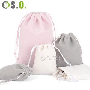 wholesale custom colour and size mint green suede velvet jewelry pouches jewellery drawstring cloth bags with printed brand logo