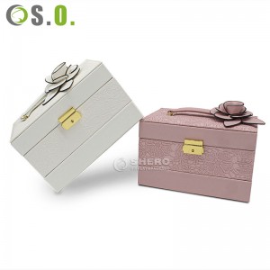 High Grade Custom Design PU Leather Jewelry Storager With flower Carving Jewelry Organizer For Ring Bracelet