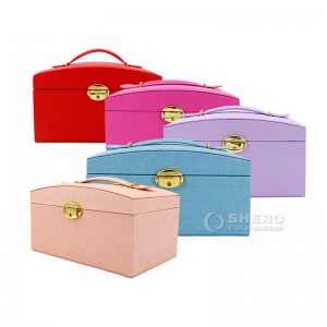 New Blue Large Luxury PU Leather Jewelry Box Organizer With Mirror Drawer Big Ring Earring Jewellery Storage Case for Gift