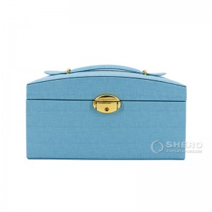 New Blue Large Luxury PU Leather Jewelry Box Organizer With Mirror Drawer Big Ring Earring Jewellery Storage Case for Gift