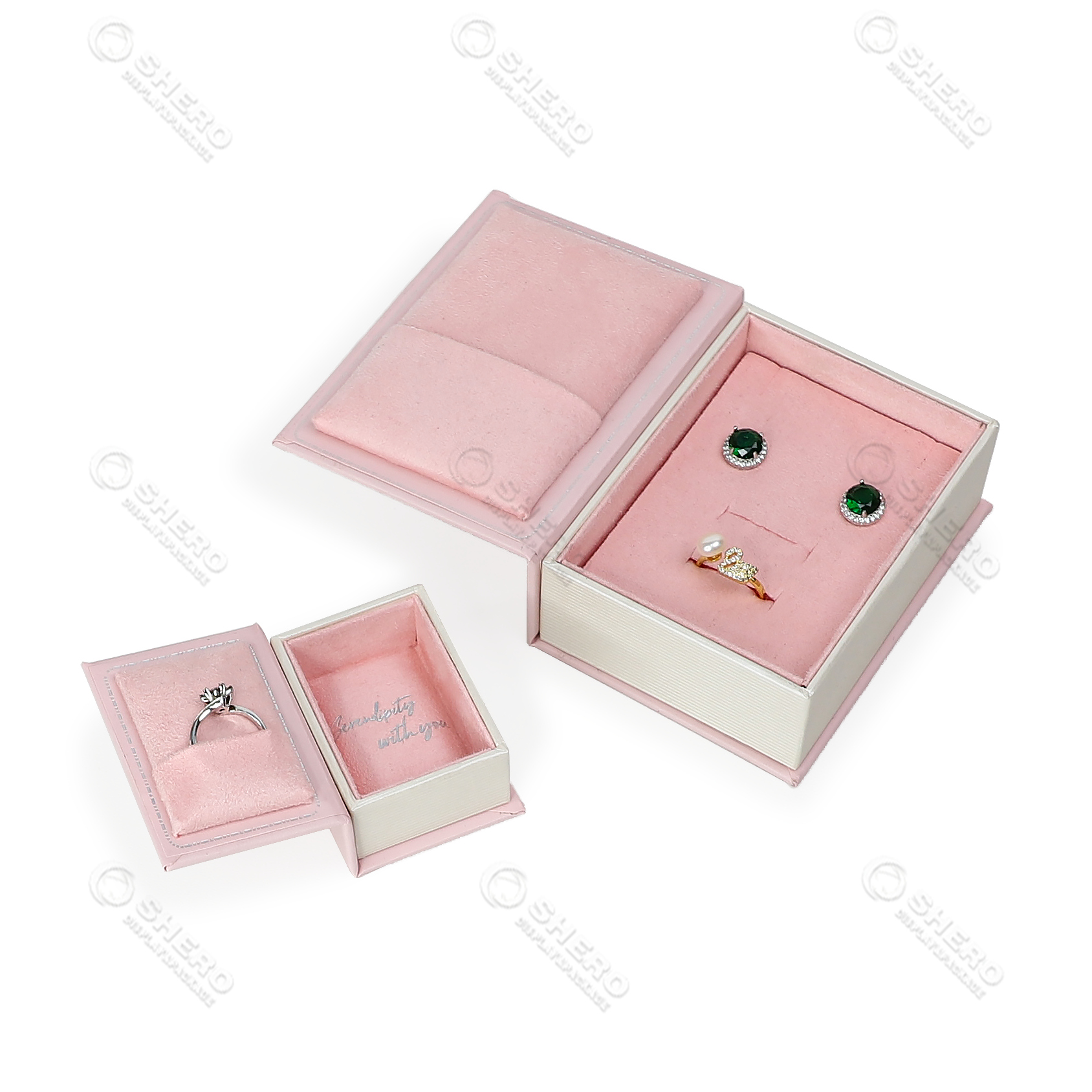 Exquisite Custom Printed Pink Jewelry Gift Box Jewelry Ring Earrings Boxes