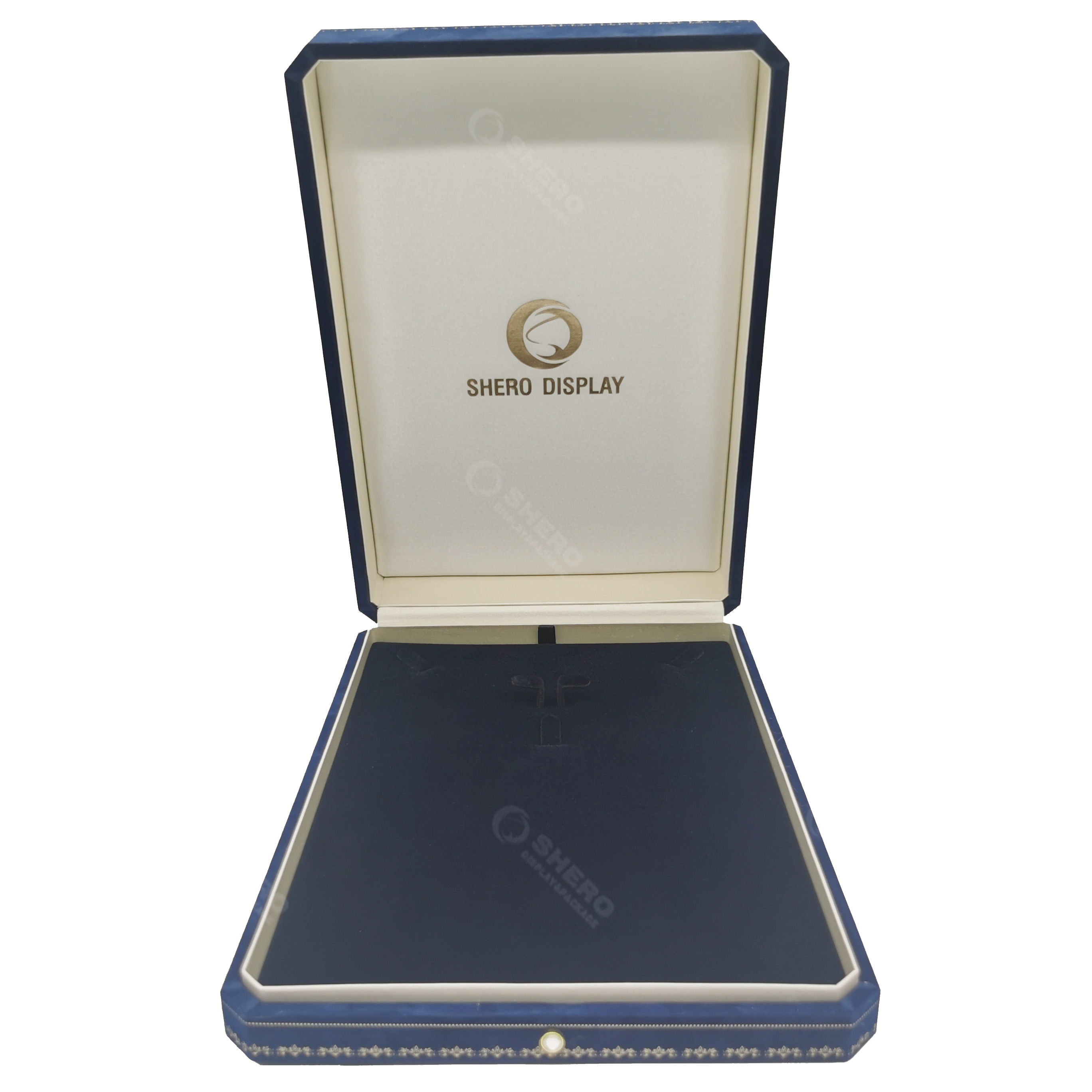Custom Logo Velvet Jewelry Box Blue Jewellery Gift Box Packaging For Necklace
