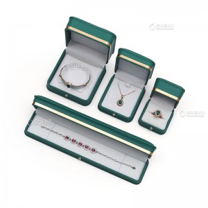 Caja de embalaje de joyería verde de cuero PU de alta calidad personalizada, caja de regalo de joyería de lujo para anillos, collar, pulsera