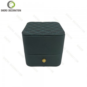 Custom Green Magnetic PU Leather Jewelry Gift Box Velvet Lining for Ring Wholesale