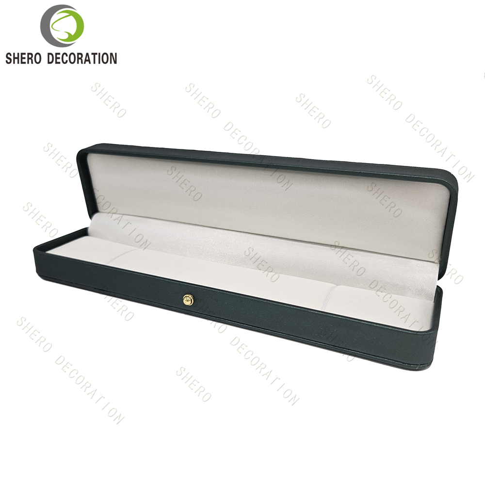 Long PU Leather Necklace Gift Box Green Packaging Box for Chain and Pendant