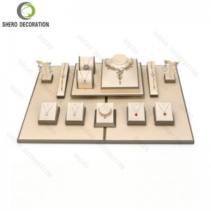 Beige Microfiber Jewelry Display Set with Bust Stand for Necklaces Earrings Rings Bracelets Shop Showcase Props