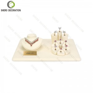 Beige Microfiber Jewelry Display Set with Bust Stand for Necklaces Earrings Rings Bracelets Shop Showcase Props