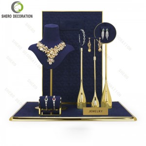 Hight End Jewelry Display Set PU Velvet Microfiber Cabinet Window Counter Jewelry Display Stands Props