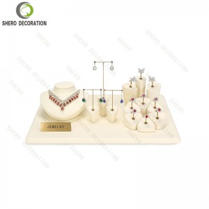 Best Selling Design Luxury Jewelry Rack Shop Store Showcase Exhibitor Black Microfiber Jewelry Display Stand Set