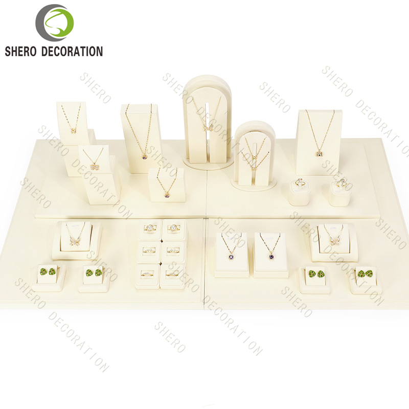 High-End Jewelry Display Props Bangle Earring Necklace Stands Beige Set