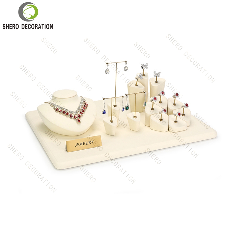 Best Selling Design Luxury Jewelry Rack Shop Store Showcase Exhibitor Black Microfiber Jewelry Display Stand Set