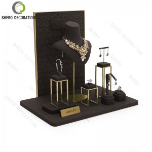 Beige Microfiber Jewelry Display Set with Bust Stand for Necklaces Earrings Rings Bracelets Shop Showcase Props