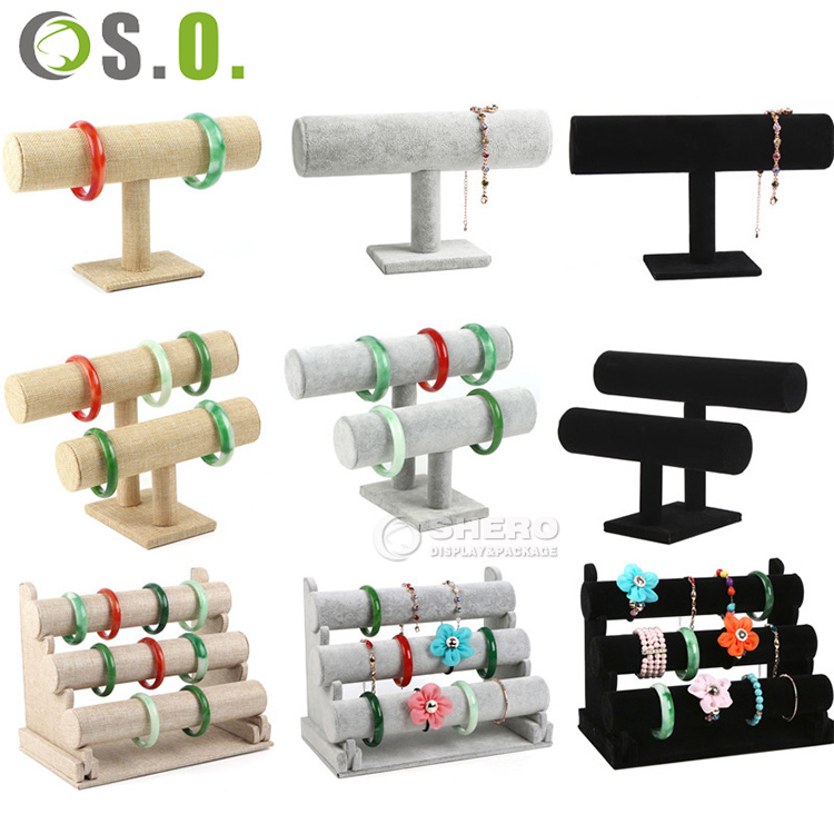Velvet Bracelet Holder with 3 Tier Rack Black Detachable Jewelry Display Stand T-Bar Necklace Storage Organizer