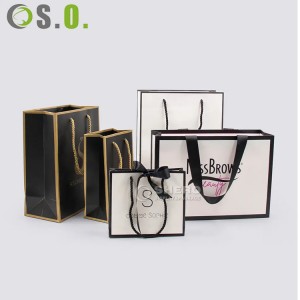 Wholesale Custom Logo Cardboard Packaging White Black Luxury Gift Shopping Jewelry paper bag With Handles