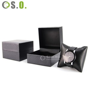 High End Plastic Box For Watches Black Leather Pillow Leatherette Paper Jewelry Watch Box