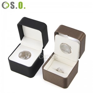 Luxury custom square ring leather Magnifying glass insert led lamp jewelry display case box