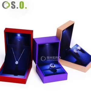 Custom Ring Necklace Pendant Bracelet Earring Watch Led Light Velvet Jewelry Box Packaging With Logo