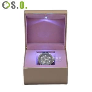 Custom Logo Wholesale Gold PU Leather smart Watch Box with LED Light baking paint outside