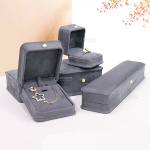 Manufacturer Supply Luxury Grey Velvet Jewelry Boxes Ring Necklace Velvet Jewelry Box Set